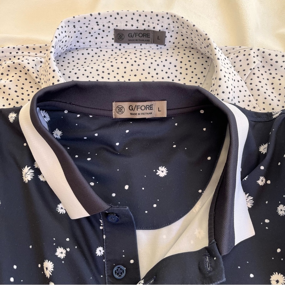 G/FORE Bundle of 2 Men's Black and White Floral Polo Shirts Size L